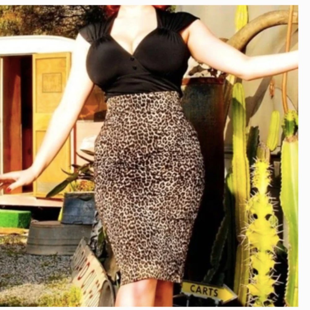 Pinup Couture Leopard Animal Print Retro Rockabilly Pencil Skirt Women's Size 2X - Picture 10 of 11